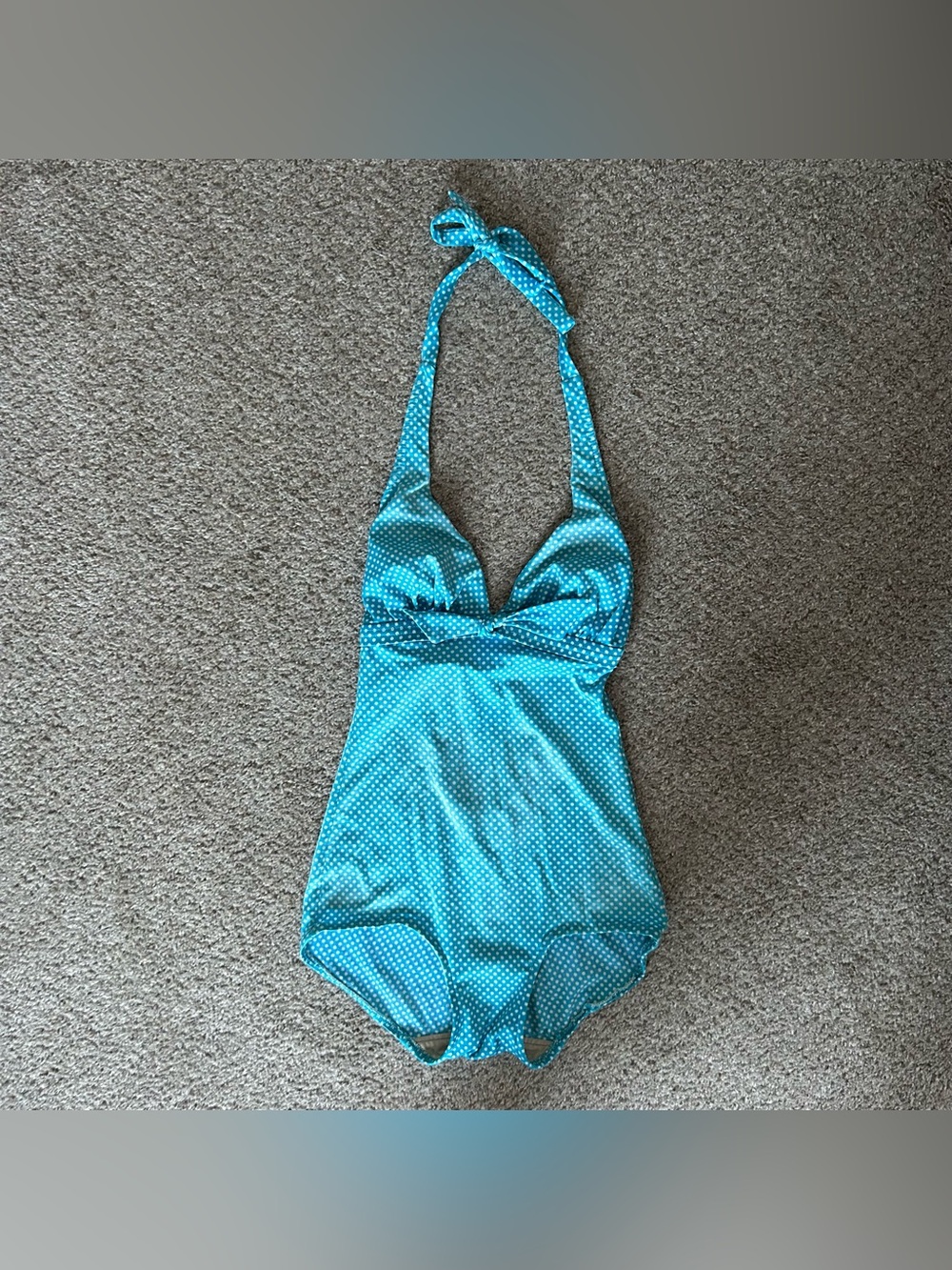 Vintage 1950s Polka Dot Halter Bow One Piece Backless Swim Bathing Suit Size 12